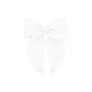 Medium Fabric Seersucker Bow - White