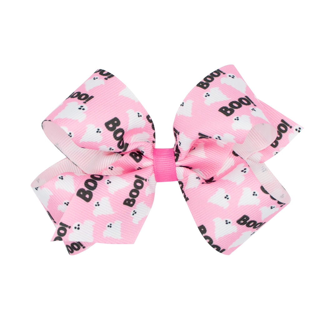 Pink Boo & Ghost Print Grosgrain Bow