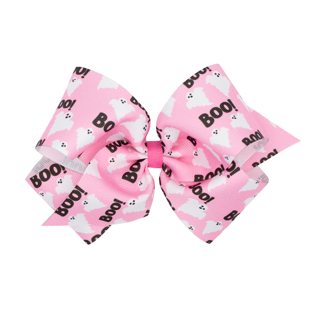 Pink Boo & Ghost Print Grosgrain Bow