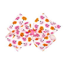 Load image into Gallery viewer, Pink &amp; Orange Jack-o-Lantern Print Hairbow.
