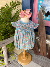 Load image into Gallery viewer, Teal Floral Smocked Bubble
