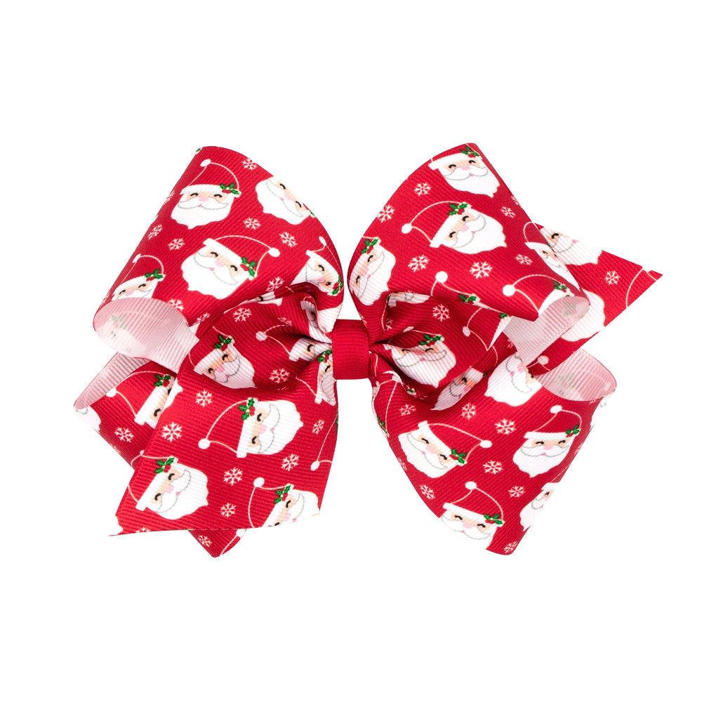 Santa Print on Red Grosgrain - King