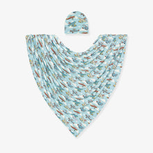 Load image into Gallery viewer, Posh Planes Swaddle &amp; Beanie Set
