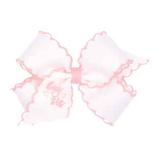 Big Sister Embroidered Bow in Light Pink or Blue - Medium