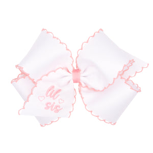 LITTLE Sister Embroidered Bow in Light Pink or Blue - Medium