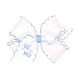 LITTLE Sister Embroidered Bow in Light Pink or Blue - Medium