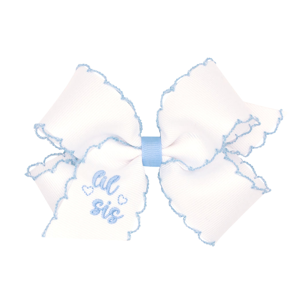 LITTLE Sister Embroidered Bow in Light Pink or Blue - Medium