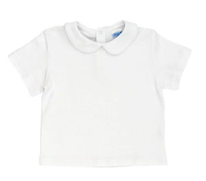 Boys White Knit S/S Piped Shirt