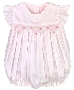Rosebud Smocked Pink Ruffle Collared Bubble