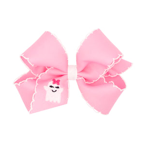 Pink Halloween Embroidered Moon stitch Bow with Ghost Embroidery