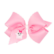 Load image into Gallery viewer, Pink Halloween Embroidered Moon stitch Bow with Ghost Embroidery
