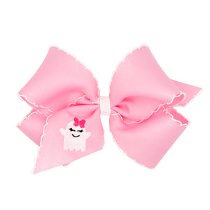 Pink Halloween Embroidered Moon stitch Bow with Ghost Embroidery