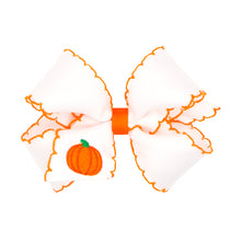 Load image into Gallery viewer, Pumpkin Embroidered Moonstitch Edge Hair Bow
