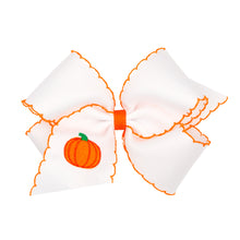 Load image into Gallery viewer, Pumpkin Embroidered Moonstitch Edge Hair Bow
