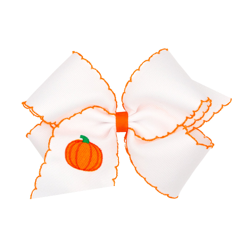 Pumpkin Embroidered Moonstitch Edge Hair Bow