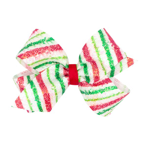 Sequin Hairbow -  Green, Red & White Stripe