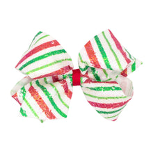 Load image into Gallery viewer, Sequin Hairbow -  Green, Red &amp; White Stripe
