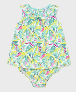 Cotton Sundress in Green & Pink Palm Print
