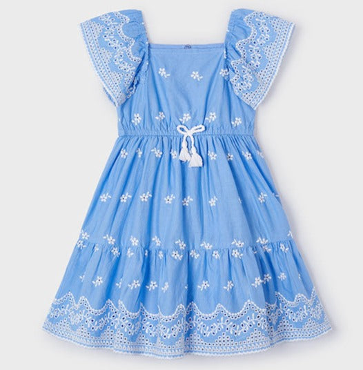 Blue & White Embroidered Dress
