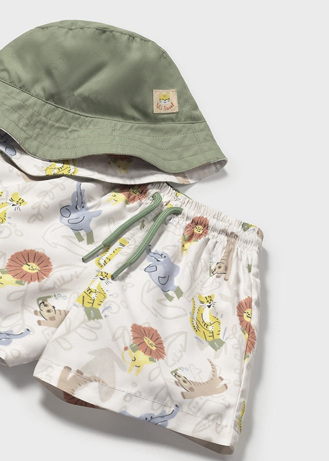Jungle Animals Printed Swim Shorts &  Hat