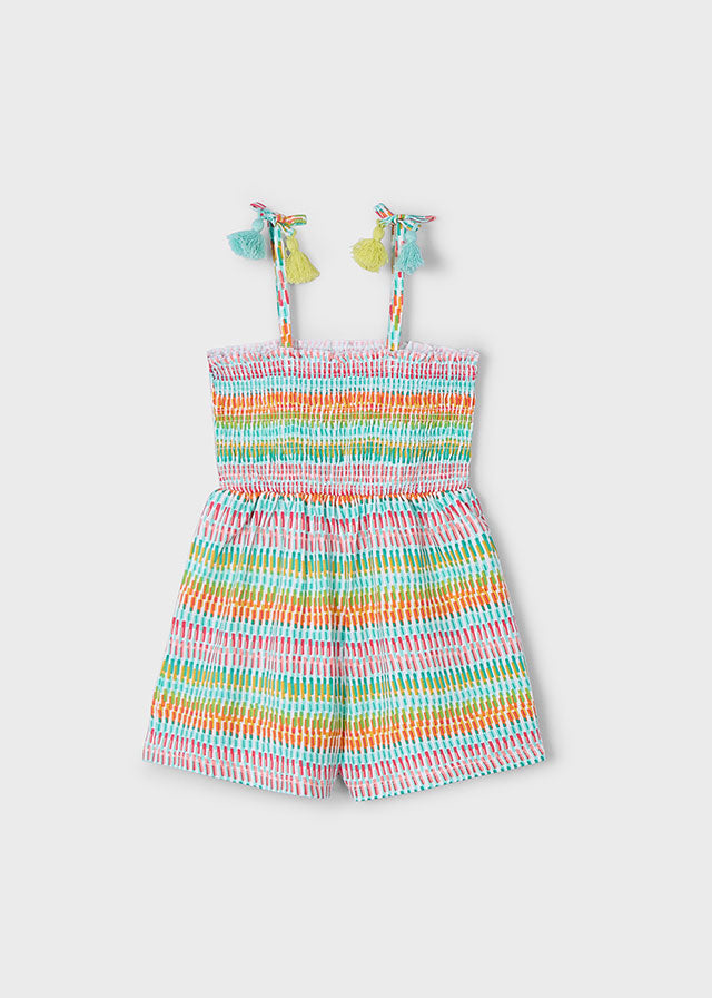 Aqua & Orange Smocked Romper