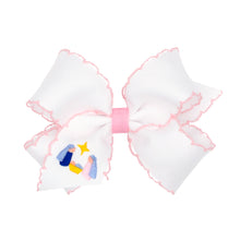 Load image into Gallery viewer, Nativity Embroidered Moonstitch Bow - Pink or Blue
