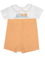 Load image into Gallery viewer, Pumpkin Train Orange Gingham Shortall
