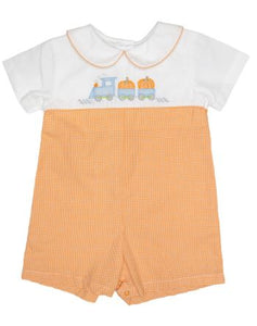 Pumpkin Train Orange Gingham Shortall