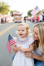 Load image into Gallery viewer, Red, white &amp; Blue Swiss Dot Smocked Dress
