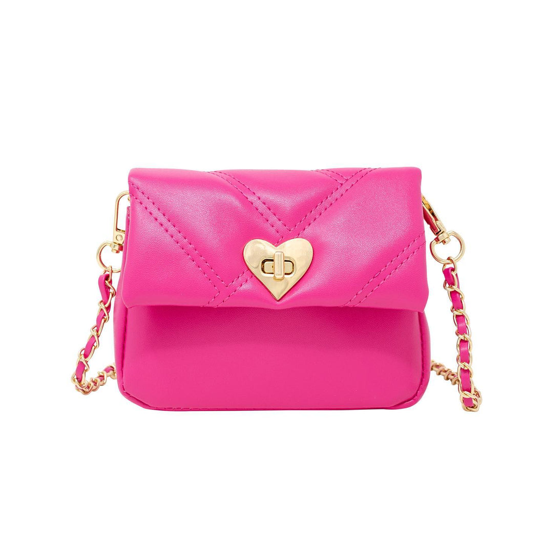 Quilted Heart Lock Purse-Hot Pink