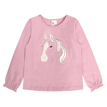 Load image into Gallery viewer, Set: Glitter Pink Horse Top &amp; Maroon Sparkle Print Leggings.
