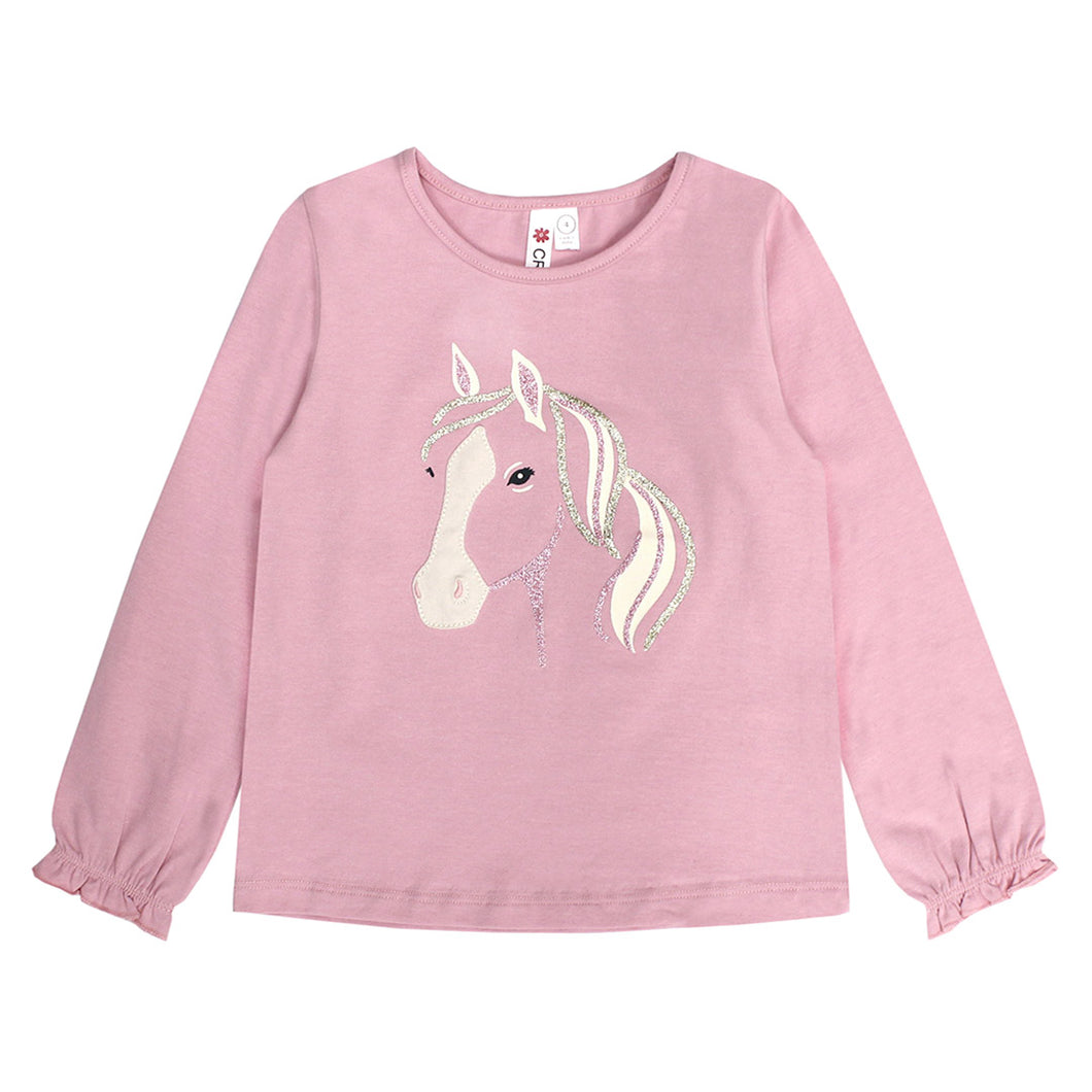 Pink L/S Horse Top
