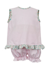 Load image into Gallery viewer, Pink Gingham Knit Bloomer set with Floral Trim
