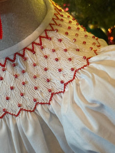 White Smocked Bubble with Red Pearls