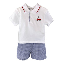 Load image into Gallery viewer, Red Wagon Appliqued Polo Top &amp; Gingham Short Set
