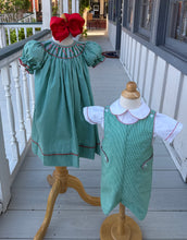 Load image into Gallery viewer, Candy Cane Green Gingham Bishop Dress
