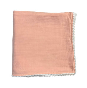 Cotton Muslim Swaddle Blanket w/ Pom-Pom Trim - Assorted styles