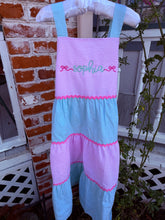 Load image into Gallery viewer, Pink &amp; Green Tiered Seersucker Dress
