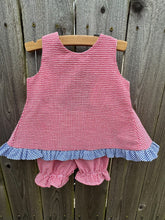 Load image into Gallery viewer, Red Gingham w/Navy Ruffle Popover Set
