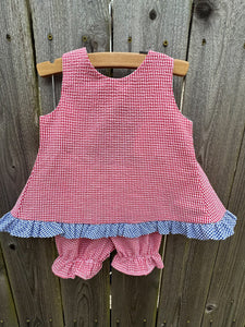 Red Gingham w/Navy Ruffle Popover Set
