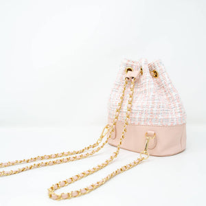 Tweed Drawstring Backpack Bag: Pink