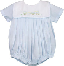 Load image into Gallery viewer, Blue Train Embroidery Romper
