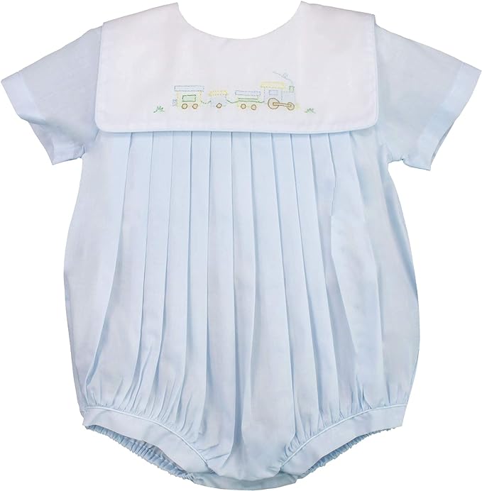 Blue Train Embroidery Romper