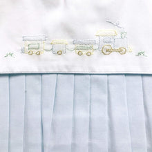 Load image into Gallery viewer, Blue Train Embroidery Romper

