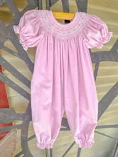 Load image into Gallery viewer, Pink Corduroy Pink Smocked Long Bubble

