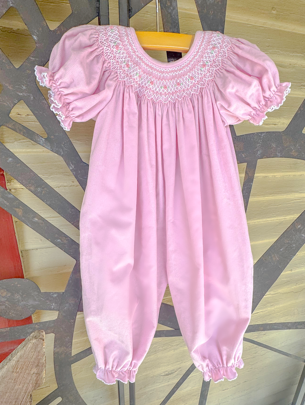 Pink Corduroy Pink Smocked Long Bubble