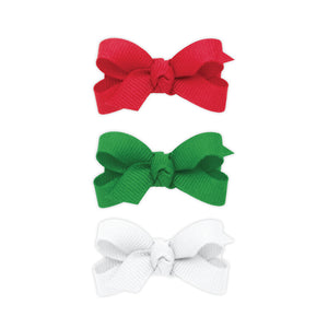 Three Baby Grosgrain Bows in a Multipack -  Red, Green & White