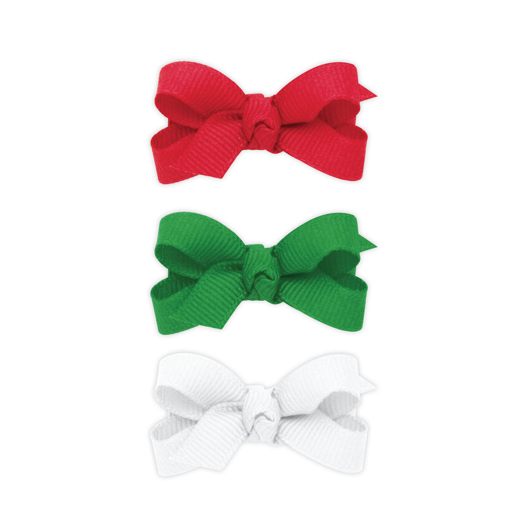 Three Baby Grosgrain Bows in a Multipack -  Red, Green & White