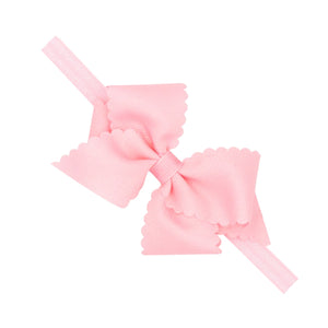 Extra-Small Grosgrain Scalloped Edge Girls Hair Bow on Elastic Band