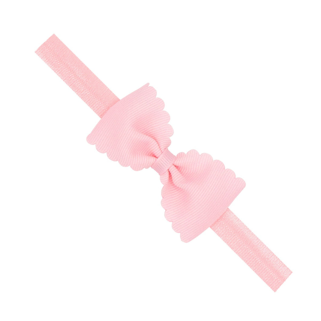 Small Grosgrain Scalloped Edge Girls Hair Bowtie on Elastic Band